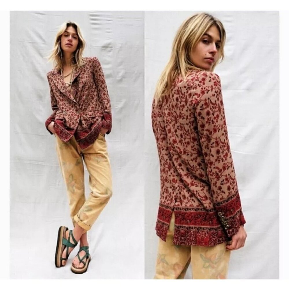 Free People Bellflower Printed Border Blazer